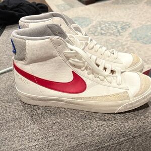 Nike Blazer Hightop Sneakers in White and Red